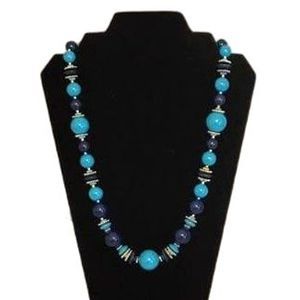 Teal and Navy Beaded Necklace